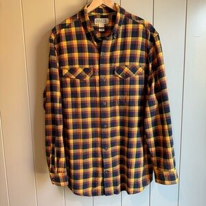 Duluth Trading Mens Large Free Swingin Flannel Shirt Relaxed Fit Black Plaid